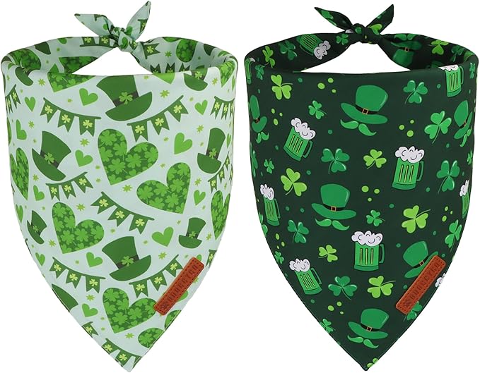 ADOGGYGO St Patricks Day Dog Bandana, Green Shamrock Pet Scarf, Premium Fabric, St Patrick Bandanas for Medium Large Dogs (Large)