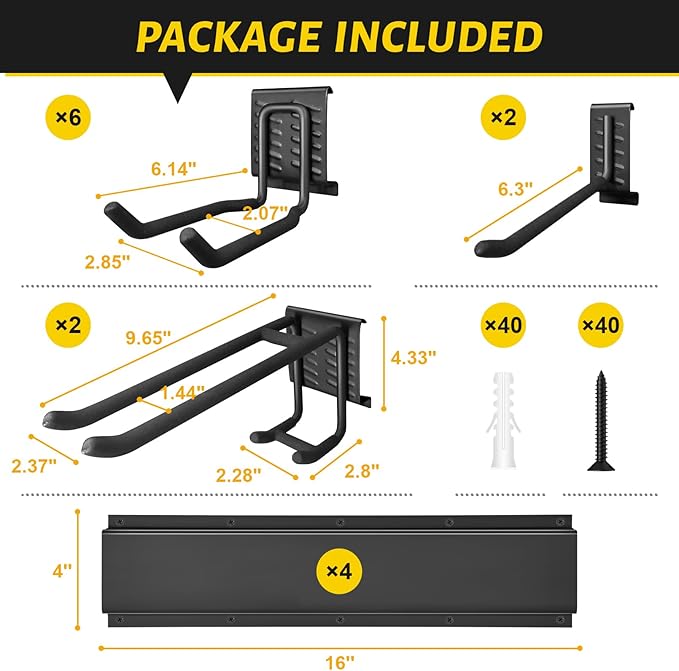 Suemoss Garage Tool Organizer Wall Mount, 64 Inches Garden Tool Organizer with Adjustable Hooks, Metal Garage Storage Rack Max Loading 620lbs, Tool Holder for Hanging Rake Broom Mop Snowboard