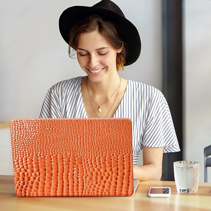BYCeKe Crocodile Case for MacBook Air 13 inch M4 M3 M2 2025-2022 A3240 A3113 A2681,for Mac Air M4 Alligator Snake Textured Leather Glitter Glossy Cute Hard Shell&Keyboard Cover for Mac Air 13.6,Brown