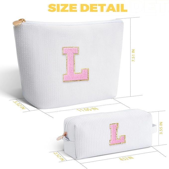 Btffitting Monogrammed Gifts for Women - Cosmetic Bag for Teen,Initial Cute Makeup Bag Set for Women,Trendy Pouch for Niece Sister Friend Female Her,Birthday Gifts for Daughter - White,L