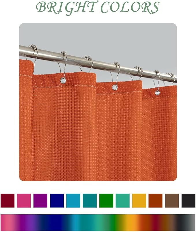 ggaimwf 72x84 Inch Solid Color Shower Curtain for Bathroom Waffle Bath Water Resistant Fabric Curtains Rust Modern Thick Shower Stall Curtain with Metal Hooks