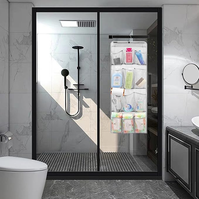 ANZORG Mesh Shower Organizer Hanging Caddy Quick Dry Bathroom Storage for Toiletry Accessories with Rotating Hanger (12 Pockets)