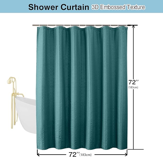 Aiyufeng Turquoise Shower Curtain for Bathroom, Embossed Textured Fabric Shower Curtain for Bathroom - Soft Cloth & Hotel Spa, Machine Washable, 72X72, Turquoise