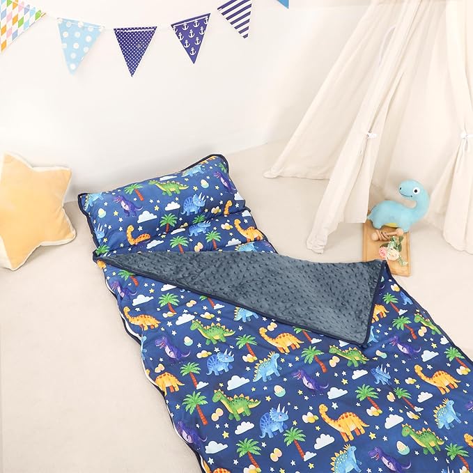 Hooyax Toddler Nap Mat with Pillow & Blanket - Extra Large Size for Toddlers Age 3-7 | Portable Kids Sleeping Bag for Daycare, Preschool, Travel | Roll Up Design for Kids