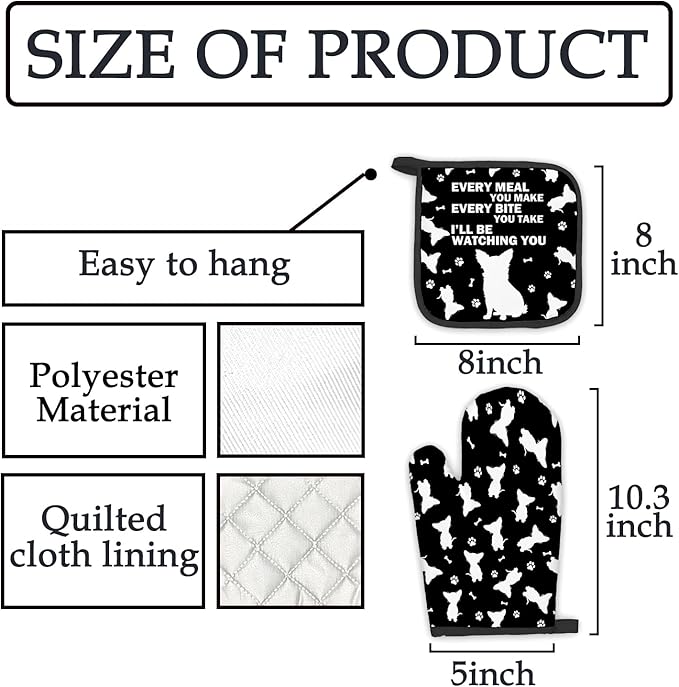 Chihuahua Gifts Dog Oven Mitts and Pot Holders Sets, Chihuahua Decor Dog Kitchen Accessories Sets, Every Meal You Make ChihuahuaDog Heat Resistant Oven Glove Potholders for Kitchen Baking