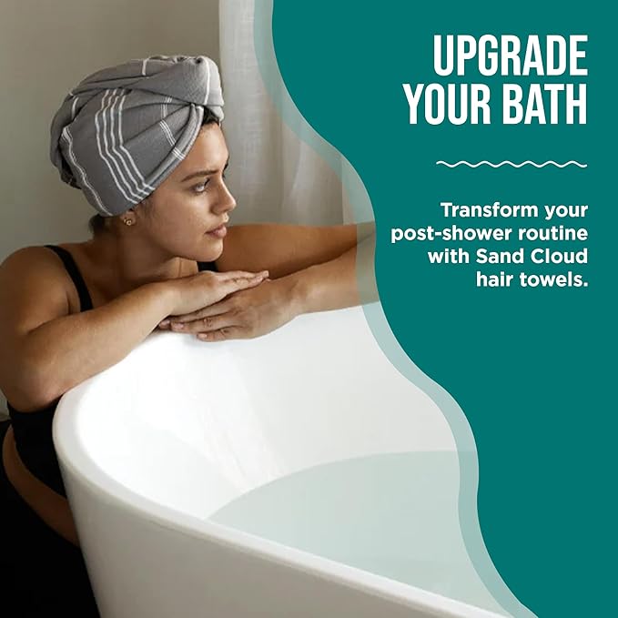 Sand Cloud Hair Towel Wrap for Women & Men, (Black, Classic) - 100% Turkish Cotton Quick Hair Drying Towel Wrap - Absorbent Half Terry Weave Hair Plop Head Towel Wrap with Binding Edge
