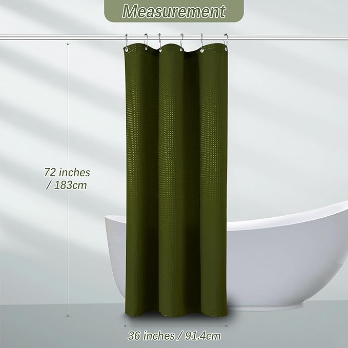PANGSINNE Stall Shower Curtain 36 x 72 Inches, Heavy Duty Fabric Hotel Quality Waffle Textured 256GSM Army Green Shower Curtain