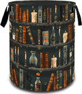 VODRM Gothic Witchcraft Bookshelf Basket, Dirty Collapsible Clothes Toy Organizer Hamper for Kids Adults, Oxford Cloth Waterproof Storage Bin for Bedroom Bathroom Magic Decor Gifts, 19.7"X15.7"