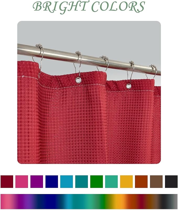 ggaimwf 72x96 Inch Solid Color Shower Curtain for Bathroom Waffle Bath Water Resistant Fabric Curtains Burgundy Modern Thick Shower Stall Curtain with Metal Hooks
