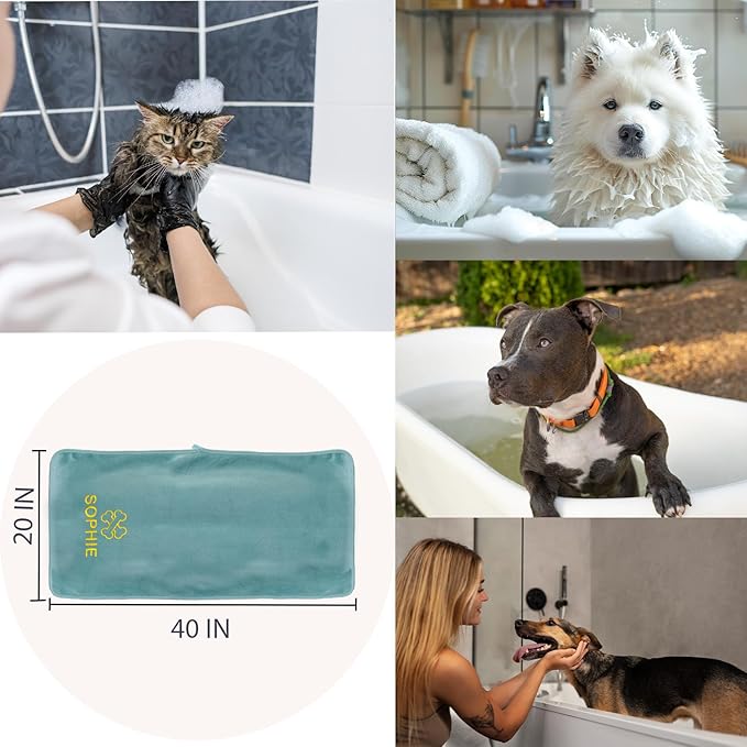 xrlsg Personalized Cat Towel Custom Towel for Cat Bath Supplies with Embroidered Pattern Name Super Absorbent Towels for Pet Bath 20 in x 40 in Green