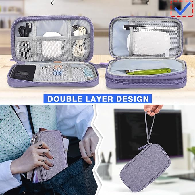CAAORDKSO Travel Electronic Organizer Pouch Bag, Waterproof Portable Electronic Accessories Storage Multifunctional Case for USB, Cable, Cord, Charger, Phone, Power Bank, Earphone (Purple, Large)