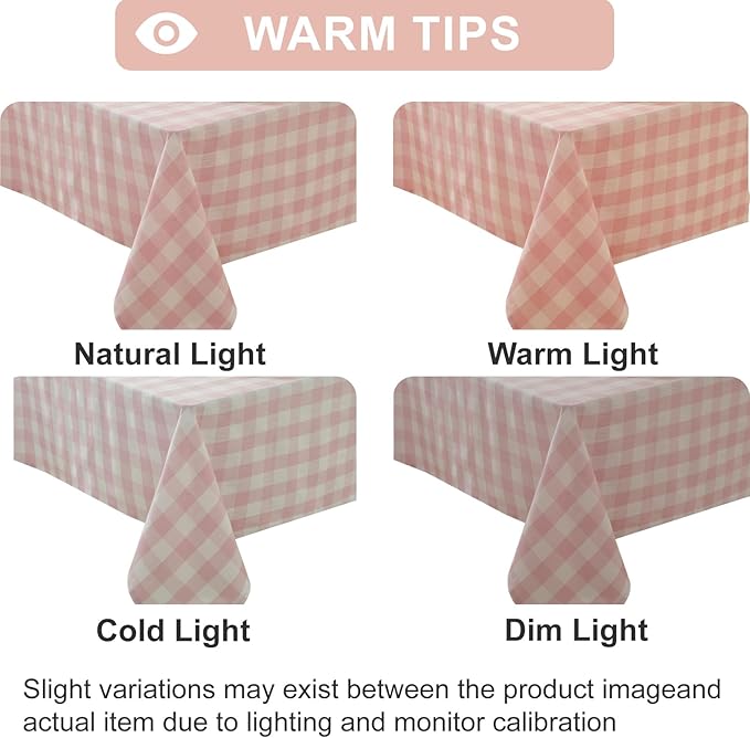 Alsoo Gingham Tablecloth Rectangle Checkered Table Cloth Cotton Linen Fabric Wrinkle Free Washable Buffalo Plaid Table Cover for Kitchen Dining Picnic Camping, Pink and White, 60 * 75 inch
