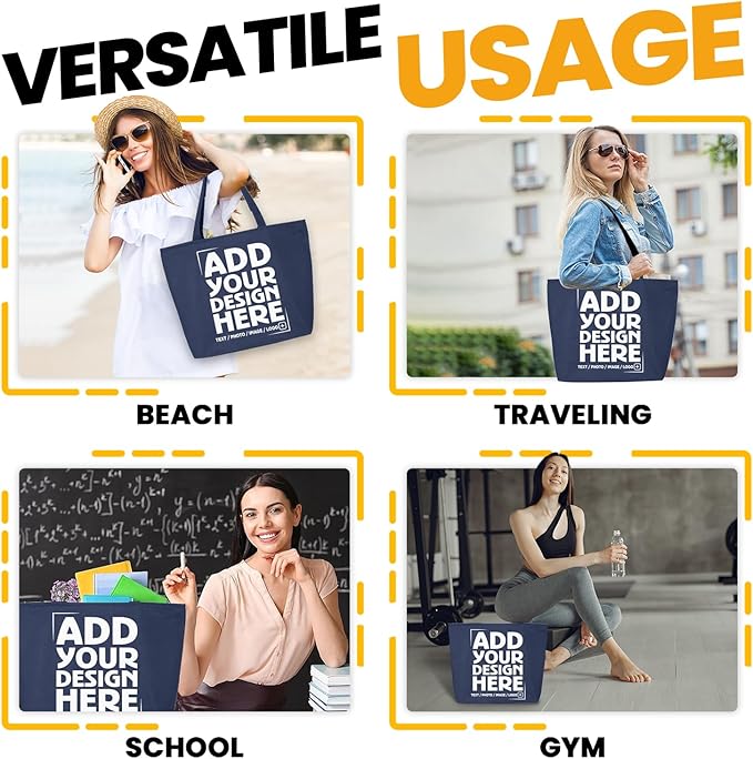 shop4ever Personalized Custom Design Your Own Heavy Canvas Tote with Zipper Reusable Shopping Bag Customizable Gift