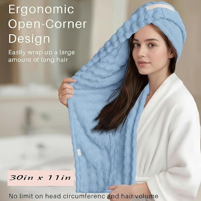 YHPDYL 2-Pack Microfiber Hair dring Towel | 50% Faster Drying, Ultra Absorbent & Frizz Control | for Long/Curly Hair | 40 * 11" Large Size | Travel Gym Home Use(Bule,White)