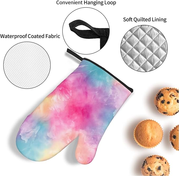 Oven Mitts and Pot Holders Sets of 4 Tie Dye Colorful Galaxy Kitchen Potholder Gloves Heat Resistant Non-Slip for Chef Baking Cooking Grilling BBQ Mittens