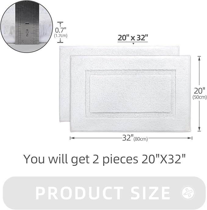 ZOESIOER Bathroom Rugs Sets 2 Piece, Ultra Absorbent Soft Bath Rug, Machine Washable Microfiber Non-Slip Bath Mat for Bathroom Floor, Tub, Toilet, Shower Room, White