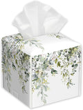 Watercolor Floral with Leaves Tissue Box Cover Square,Tissue Box Holder with Belt Bottom,Stylish Leather Napkin Holder for Vanity Countertop,Nightstands,Office Desk,5.2"×5.2"×5.2"