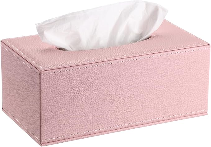 Sumnacon Tissue Box Cover Rectangle Tissue Box Stylish PU Tissue Box Holder with Magnetic Bottom, Decorative Leather Tissue Holders for Living Room Bathroom Table Desk Home Office Car, Pink