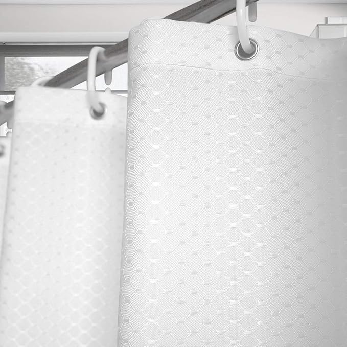 AooHome White Waffle Weave Shower Curtain, 75 Inch Long Heavy Duty Fabric Bath Curtain with Hooks, Weighted Hem, Water Repellent, 72x75 Inch