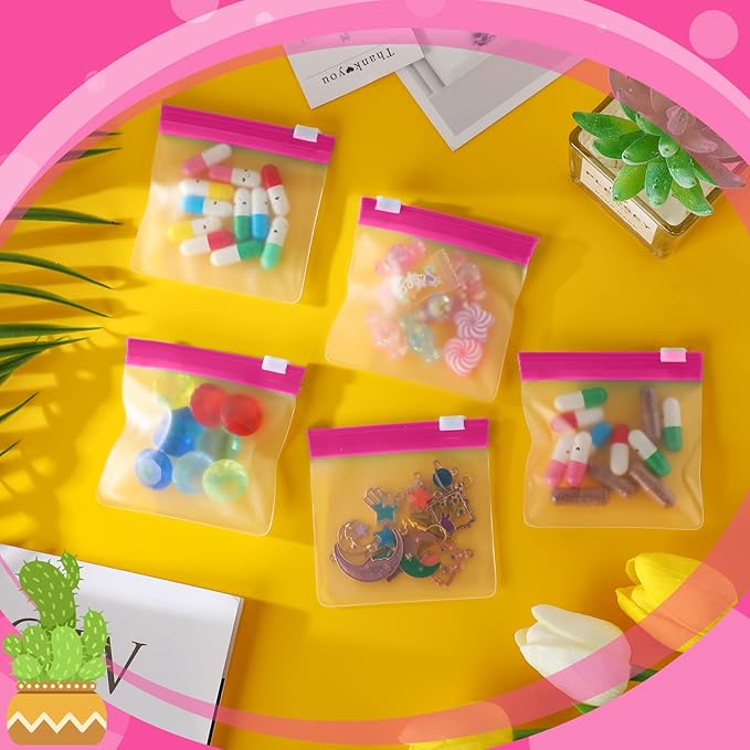 24 Pieces Pill Pouch Bags Zippered Set Reusable Translucent Medicine Organizer Sealing Travel Plastic Bags with Slide Lock for Storage(Pink)