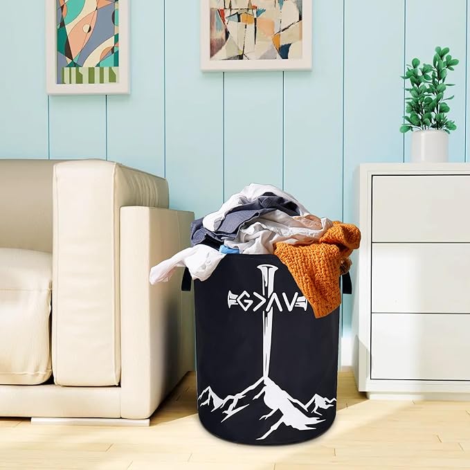 Cross Mountain Laundry Basket Oxford Cloth Christian Laundry Hamper With Handle Funny Foldable Portable Clothes Storage Basket 18.9 X 16.5 In Storage Bag For Laundry Room/Bathroom/Bedroom/Dormitories