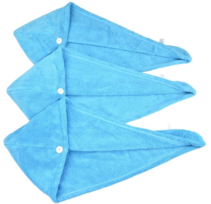 HOPESHINE Women's Soft Shower Hair Towel Twist Hair Turban Wrap Drying Cap Great Gift for Women (Blue 3-Pack)