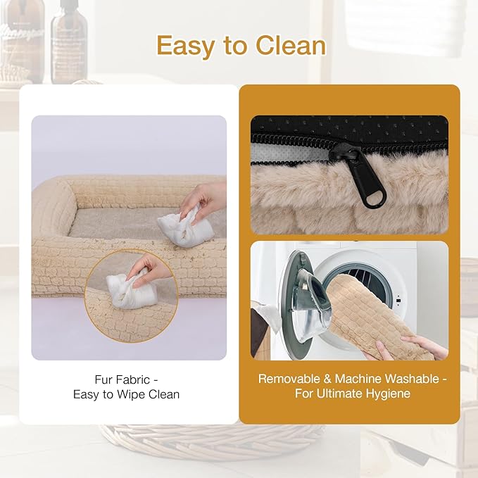 Plush Orthopedic Dog Bed for Medium Large Dogs, Memory Foam Bolster Sofa Bed with Removable Washable Cover, Waterproof Lining & Non-Slip Bottom (Tan-S)