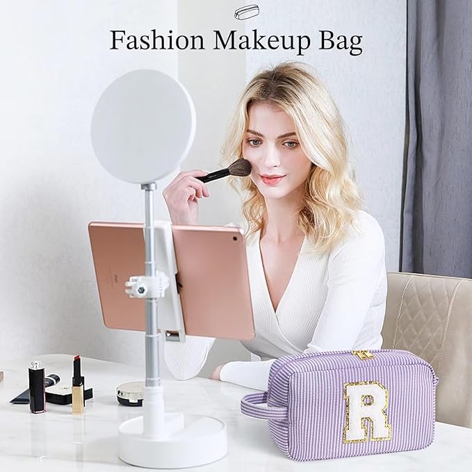 YOOLIFE Gifts for Women Teen Girls - Initial Makeup Bag Cosmetic Bag Toiletry Pouch, Personalized Birthday Gifts for Women Girls Mom Daughter Sister Friends, Purple A