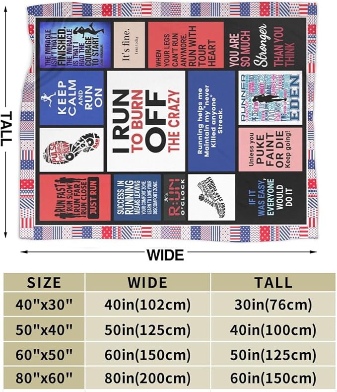Running Blanket Runner Throw Blanket Runners Inspirational Bedding Track and Field Gifts Cozy Fleece Flannel Lightweight Stuff Plush for Men Women Boys Adults for Couch Sofa Bed Home Decor 50"x60"