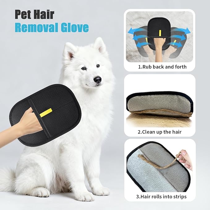 Betanull Pet Hair Removal Glove for Dogs & Cats, Newly Upgraded Reusable Electrostatic Pet Hair Remover, Gentle Effective Portable Magic Brush Pet Hair Tool for Clothes, Furniture, Carpet, Car Seats