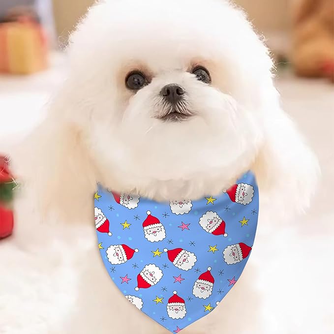 Christmas Dog Bandanas Reversible 2 Pack Small, Red Santa Claus Snowman Snowflakes Christmas Pet Bandanas Set Adjustable Triangle Winter Xmas Holiday Scarves for Small Medium Boy Girl Dogs