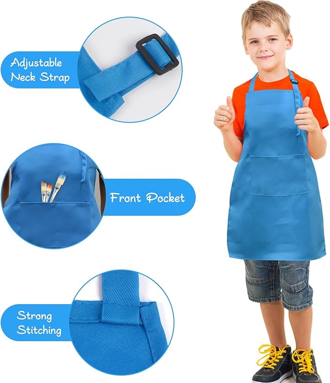 SINLAND Kids Apron with Pocket 2 Pack Children Chef Apron for Cooking Baking Painting