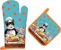 Cute Cat Oven Mitts and Pot Holders Sets 2Pcs, 100% Cotton Heat Resistant, Extra Long Oven Gloves Potholder for Kitchen Cooking Baking Decoration