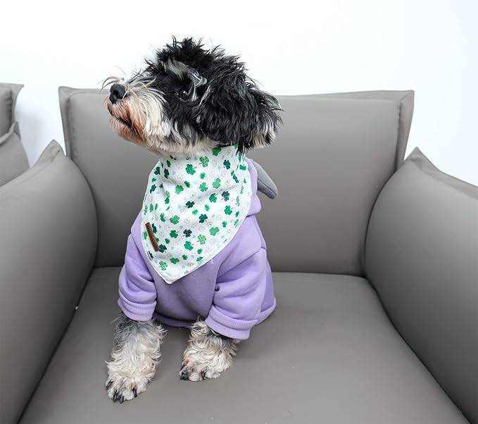 UP URARA PUP St. Patrick's Dog Bandana, Shamrock Triangle Bid Scarf for Medium Large Dogs, Cotton Kerchief for Girl Boy Puppies, Cute Spring Green Bandana