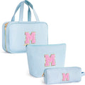 Fystdtote Christmas Gifts for Grandkids Stocking Stuffers for Teen Girls Mom Gifts Initial Toiletry Makeup Bag Birthday Gift Travel Cosmetic Bags Travel Essentials - Blue M