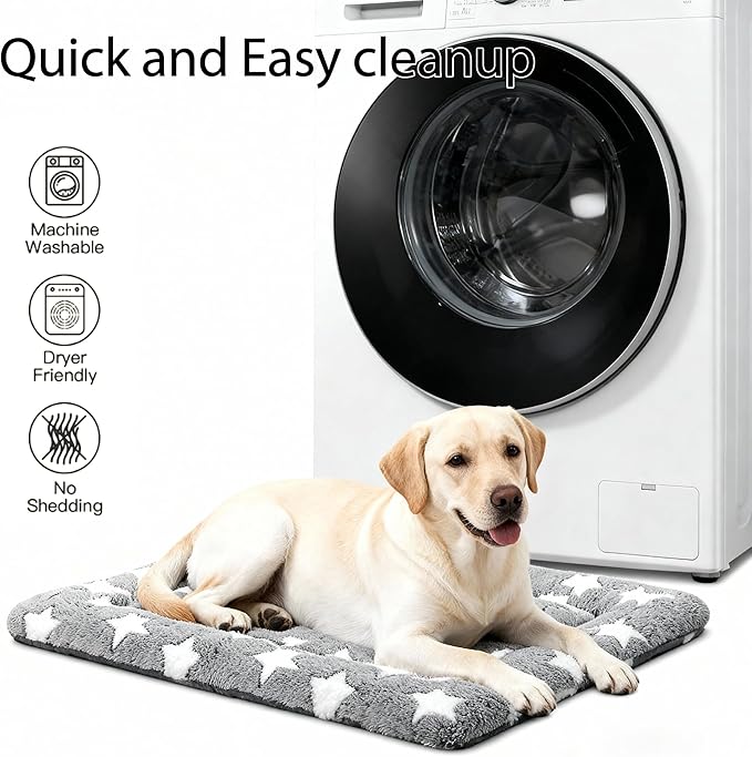 Fogkiss Dog Bed Mat, Reversible Crate Pad & Durable Dog Bed - Machine Washable Kennel Mat with Ultra Soft for Medium Dogs (Cool/Warm), 30" x 20", Grey&Star