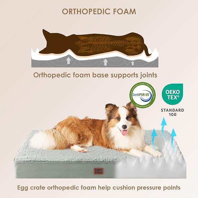 EHEYCIGA Orthopedic XXL Dog Beds for Jumbo Dogs with Removable Washable Cover,Greyish Green, 50x36