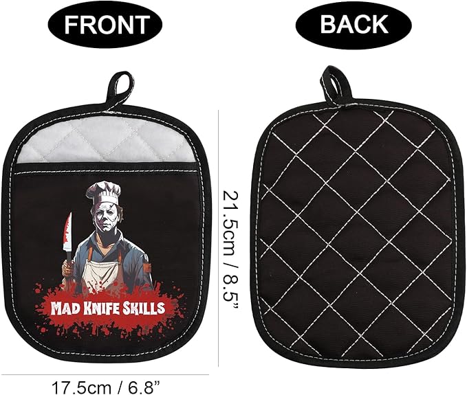 WCGXKO Horror Oven Mitt Pot Holder with Pocket Horror Movie Merchandise for Fans (MAD KN)