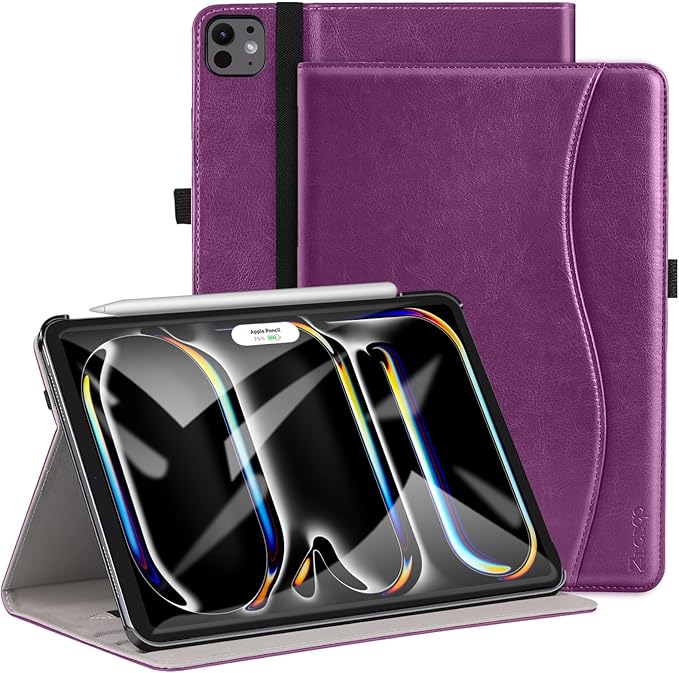 ZtotopCases for New iPad Pro 11 Inch Case 2024 (M4), Premium PU Leather Smart Cover with Auto Wake/Sleep,Multiple View Angles with Hand Strap and Pocket for iPad Pro 11 5th Gen,Purple