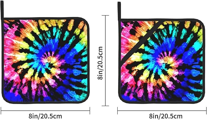 2 Pieces Rainbow Tie-dye House Pot Holders for Kitchen Heat Resistant, 2pc Decorative Colorful Pot Holder Set, Fashionable Pot Holders for Kitchen and Baking