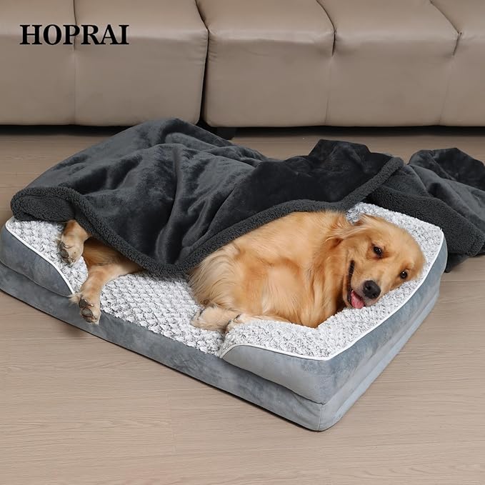 HOPRAI Dog Blanket, Waterproof Reversible Sherpa Fleece Throw Blanket, Furniture Cover for Bed, Couch, Sofa Protection from Liquid Pee and Pet Fur of Puppy, Cat (Gray XS20*27inches)