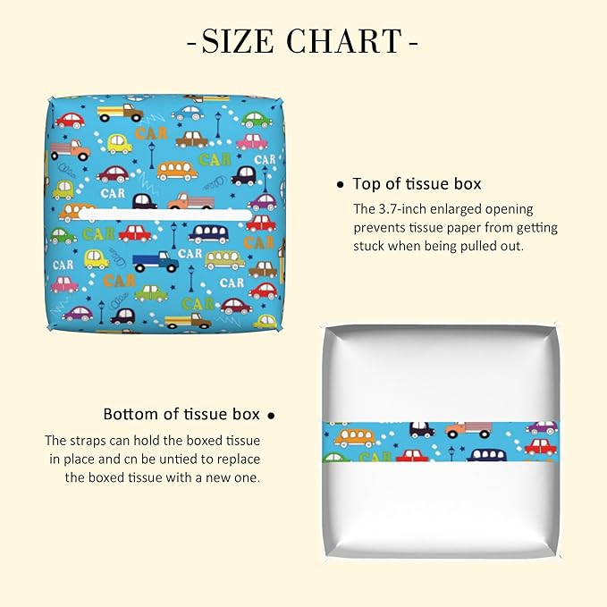 POIUBLE Leather Tissue Box Holder Cartoon Buses, Trucks and Cars Tissue Box Cover Square Waterproof Tissue Holder Organizer Modern Napkin Holder for Bedroom Dresser Night Stand Office Desk