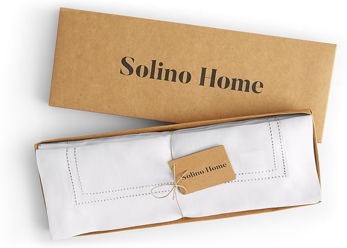 Solino Home Linen Placemats Set of 4 - Double Hemstitch White Placemats 14 x 19 Inch - 100% Pure Linen Table Place Mats for Winter, Valentines, Spring, Easter