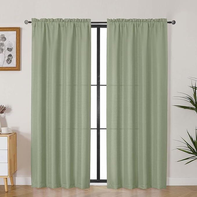 Lecloud Bessie Light Green Curtains for Bedroom 72 Inches Long 2 Pcs, Light Filtering Modern Farmhouse Decor Living Room Curtains, Window Treatments Drapes for Dining Room, Each Panel 40" W x 72" L
