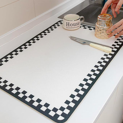 2PCS Drying Mat Kitchen Counter 24 X 16 Inches Non-slip Coffee Mat Fits Under Coffee Maker & Espresso Machine Dish Rack,Black White