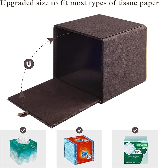 XNONE Tissue Box Cover Square Tissue Box Holder PU Leather Facial Organizer with Magnetic Bottom,Decorative Napkin Caddy for Vanity Dresser Night Stand Table Countertop Home Office Car,Coffee