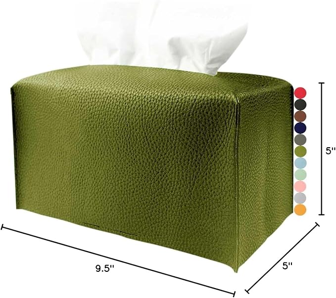 JESMINI Green Rectangular Tissue Box Cover - Plus Size Large, Faux Leather, Minimalist Style, 9.5x5x5 Inches