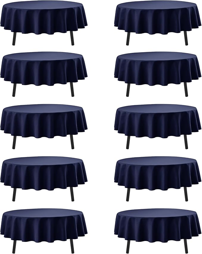 10-Pack Navy Blue Round Tablecloths, 84 Inches, Stain-Resistant Polyester for 3-5 Ft Round Tables - Washable Table Covers for Weddings, Banquets, Birthday Parties, Events