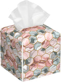 BLYKVGHQ Abstract Geometric Square Tissue Box Cover Pink and Gray Hexagon Tissue Box Holder Facial Cube Paper Dispenser Leather Decorative Organizer Home Office Desk Decor, 5.2"x5.2"x5.2"