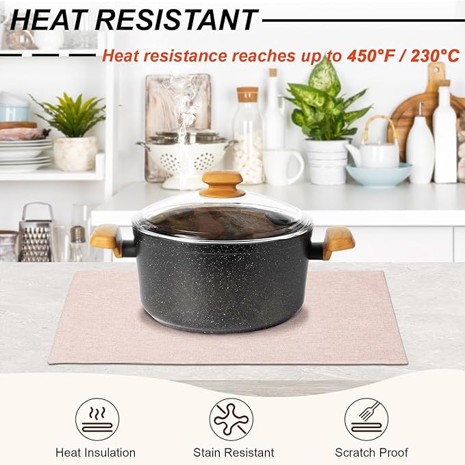Cloth Placemats Set of 4, Cotton Linen Blend Machine Washable Double Layered Durable Place Mats Heat Resistant Placemats Wrinkle Free Thick Fabric Dining Table Mats (Light Linen, 4)